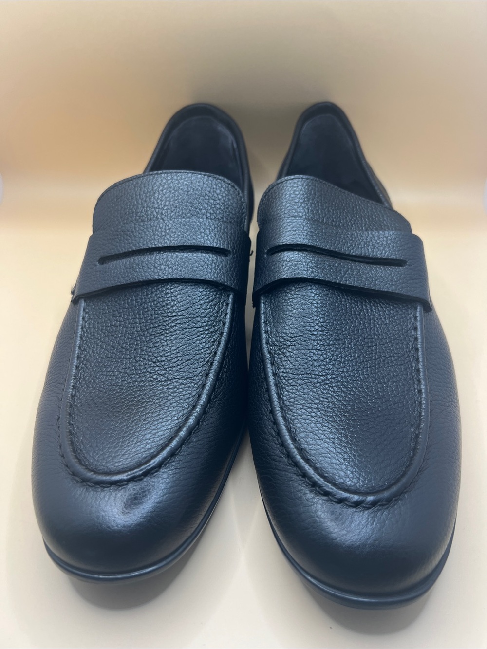 Bruno Magli Black Pebbled Leather Penny Loafers
